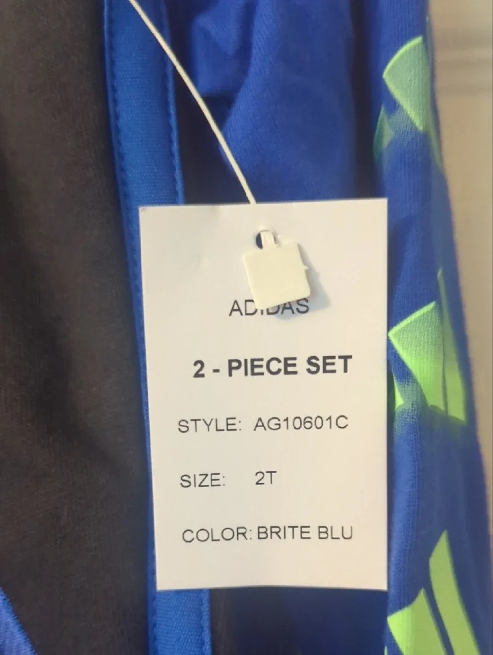 adidas Royal Blue Long-Sleeve Top with Neon Green Logo and Black Pants